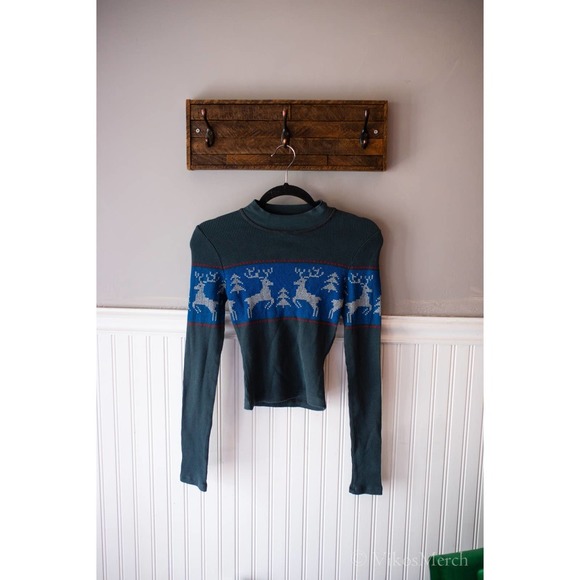 SALE Free People Snowflake Ski Mock Neck Long Sleeve Shirt S NEW - Picture 2 of 5